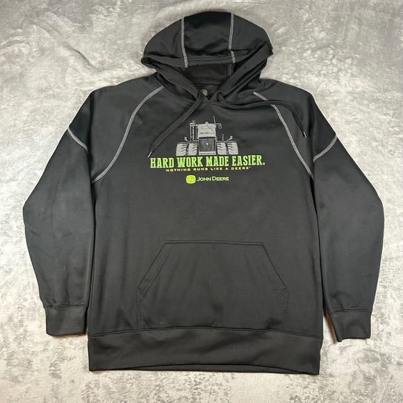 John Deere Other - John Deere Mens Black Performance Hoodie Hard Work Made Easier Graphic Large